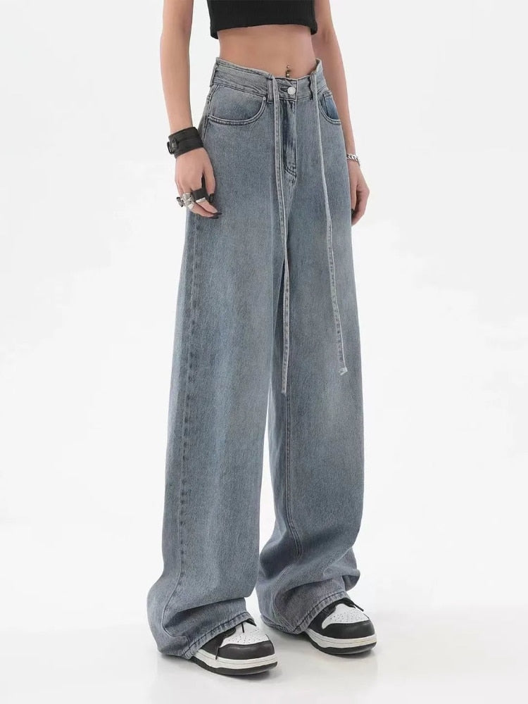 Gemz 2023 Women Hip Hop Harajuku Kpop Baggy Jeans Oversize Wide Leg Boyfriend Denim Pants Female Loose Trousers Vintage Streetwear