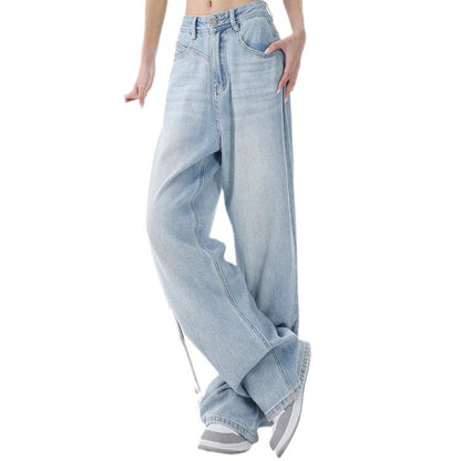 Gemz outfit inspo 2024 New Light Blue Washed Wide-Leg Jeans Women's Summer Super Soft Loose Mop Pants Pants