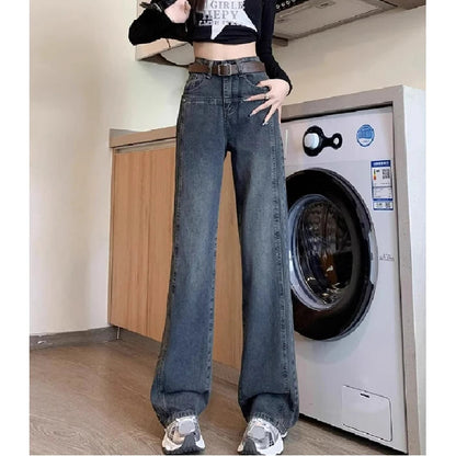 Gemz Vintage Jeans Woman Korean Fashion Women's Pants Baggy Jeans Women High Waist Streetwear Female Straight Leg Jeans Y2k Clothes