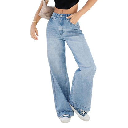 Gemz-Women's Wide Leg Boyfriend Jeans Y2K Vintage Loose Straight Denim Pants High Waist Baggy Jeans 2000s Retro Grunge Streetwear