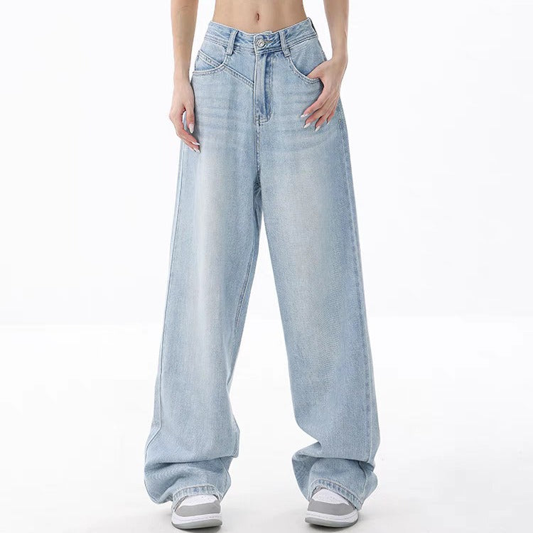 Gemz outfit inspo 2024 New Light Blue Washed Wide-Leg Jeans Women's Summer Super Soft Loose Mop Pants Pants