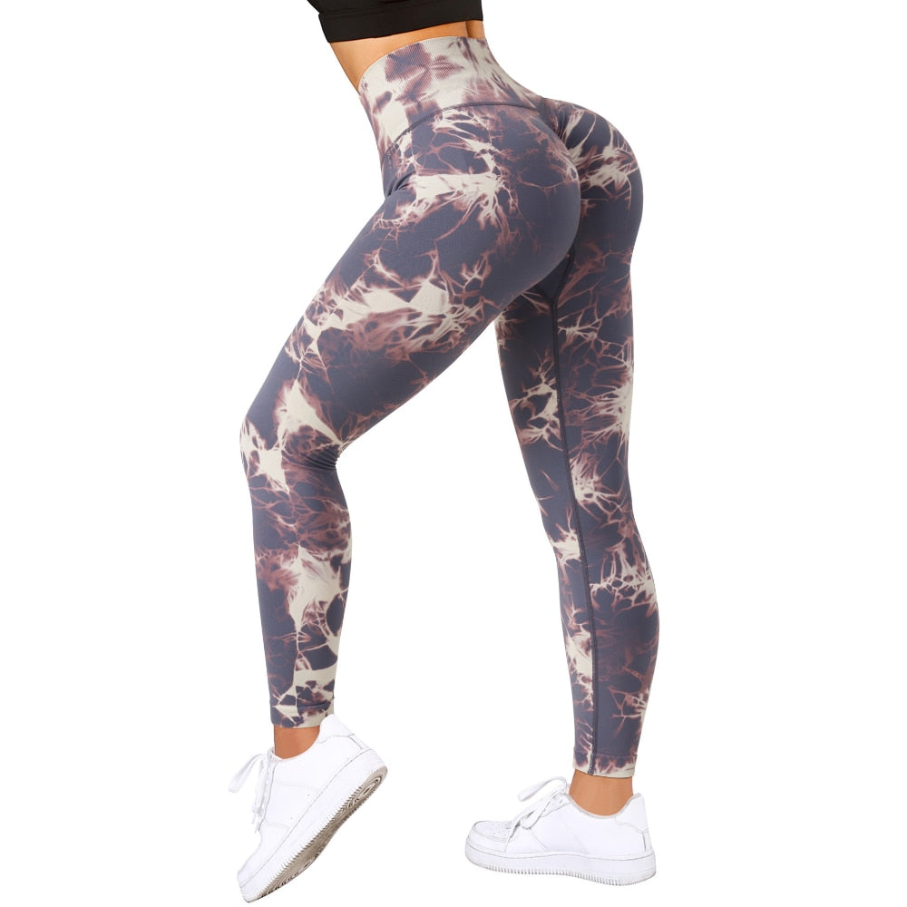 Gemz Yoga Leggings For Fitness Women Sport Tights Seamless Scrunch Butt Legging High Waist Sportswear Tie Dye Workout Tights Gym Pant