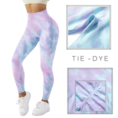 Gemz Yoga Leggings For Fitness Women Sport Tights Seamless Scrunch Butt Legging High Waist Sportswear Tie Dye Workout Tights Gym Pant