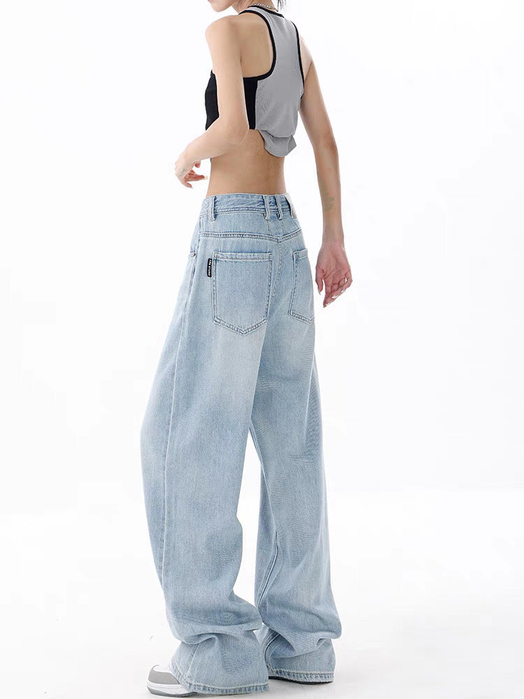 Gemz outfit inspo 2024 New Light Blue Washed Wide-Leg Jeans Women's Summer Super Soft Loose Mop Pants Pants