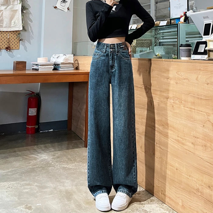 Gemz Vintage Jeans Woman Korean Fashion Women's Pants Baggy Jeans Women High Waist Streetwear Female Straight Leg Jeans Y2k Clothes