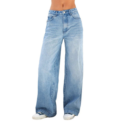 Gemz-Women's Wide Leg Boyfriend Jeans Y2K Vintage Loose Straight Denim Pants High Waist Baggy Jeans 2000s Retro Grunge Streetwear