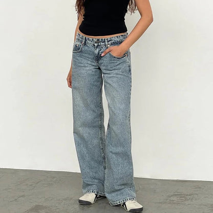 Gemz-Women Y2K Wide Leg Denim Pants Baggy Low Waist Boyfriend Jeans Casual Vintage Loose Fit Jeans Trousers Cyber Grunge Streetwear