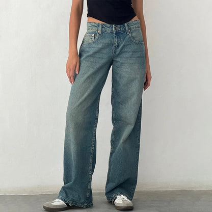 Gemz-Women Y2K Wide Leg Denim Pants Baggy Low Waist Boyfriend Jeans Casual Vintage Loose Fit Jeans Trousers Cyber Grunge Streetwear