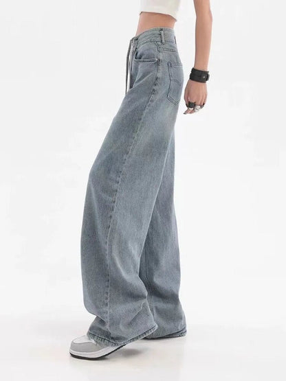 Gemz 2023 Women Hip Hop Harajuku Kpop Baggy Jeans Oversize Wide Leg Boyfriend Denim Pants Female Loose Trousers Vintage Streetwear