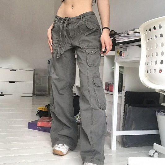 Gemz Streetwear Retro Loose Cargo Denim Jeans Women Pockets Fashion Fairycore Clothes Casual Vintage Joggers Sweatpants Cuteandpsycho