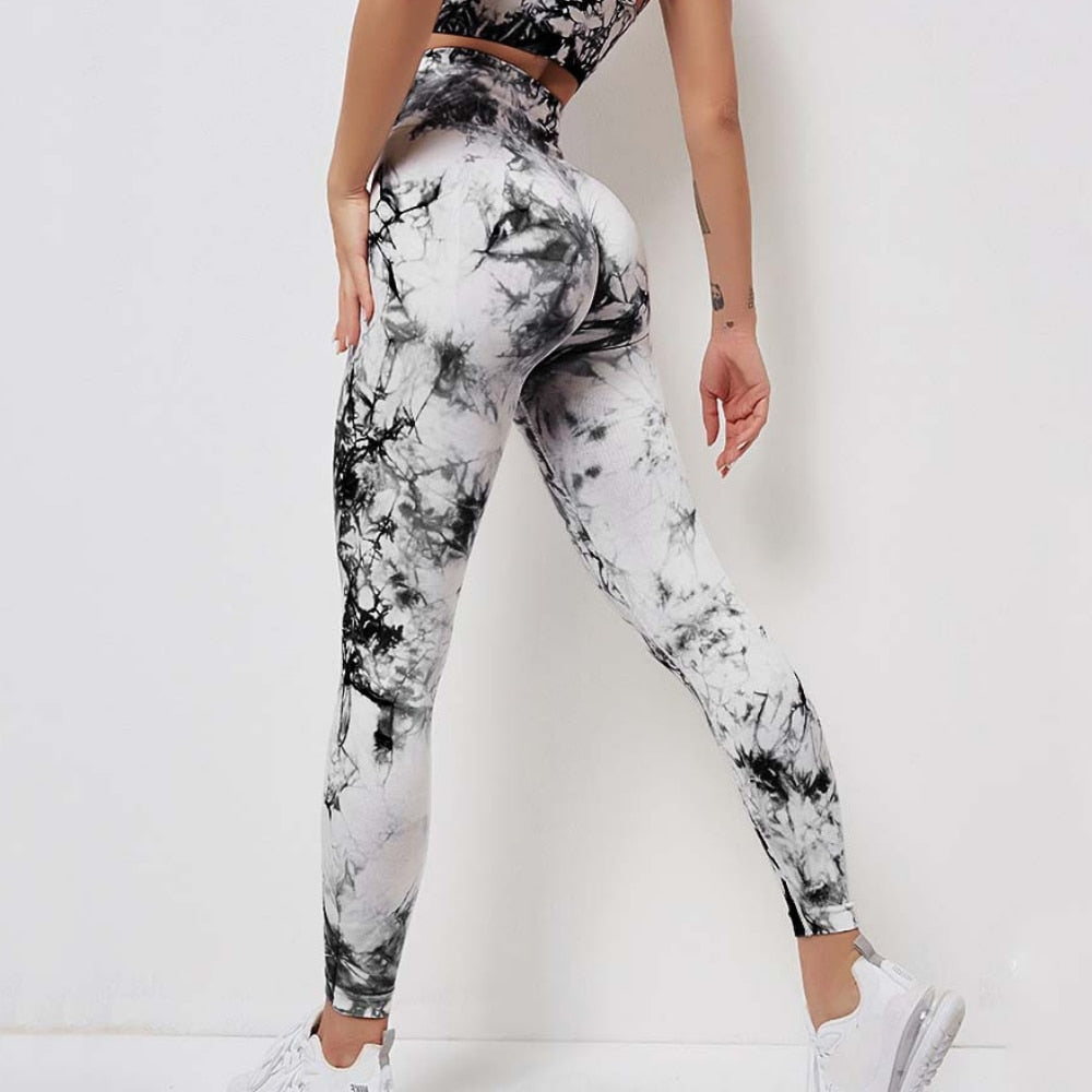 Gemz Yoga Leggings For Fitness Women Sport Tights Seamless Scrunch Butt Legging High Waist Sportswear Tie Dye Workout Tights Gym Pant