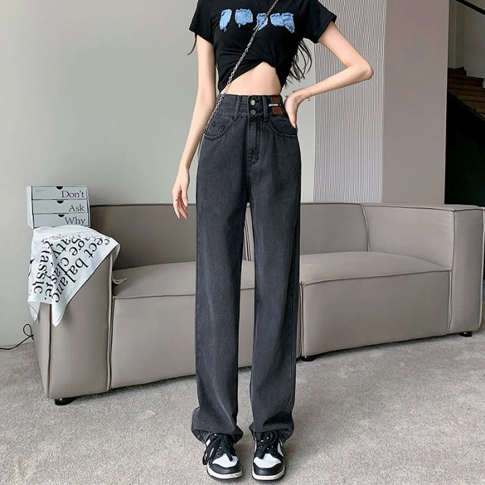 Gemz Vintage Jeans Woman Korean Fashion Women's Pants Baggy Jeans Women High Waist Streetwear Female Straight Leg Jeans Y2k Clothes