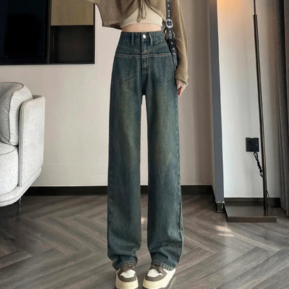 Gemz Vintage Jeans Woman Korean Fashion Women's Pants Baggy Jeans Women High Waist Streetwear Female Straight Leg Jeans Y2k Clothes