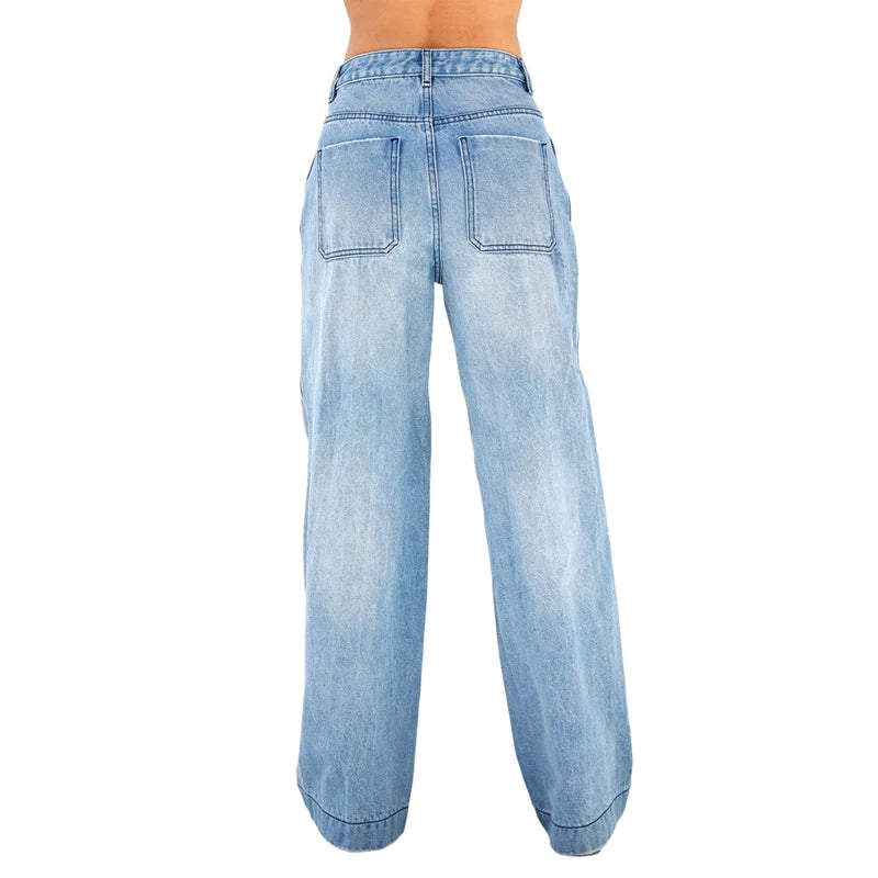 Gemz-Women's Wide Leg Boyfriend Jeans Y2K Vintage Loose Straight Denim Pants High Waist Baggy Jeans 2000s Retro Grunge Streetwear