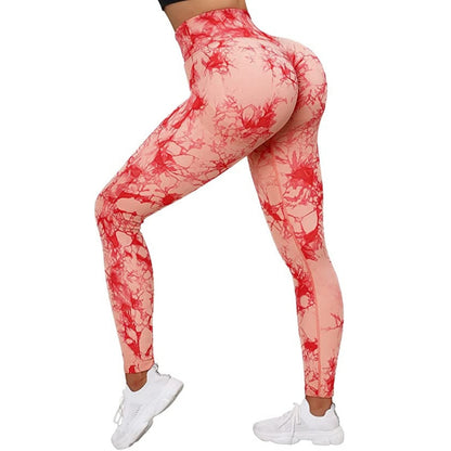 Gemz Yoga Leggings For Fitness Women Sport Tights Seamless Scrunch Butt Legging High Waist Sportswear Tie Dye Workout Tights Gym Pant