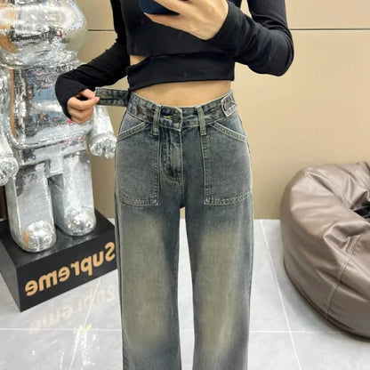 Gemz Vintage Jeans Woman Korean Fashion Women's Pants Baggy Jeans Women High Waist Streetwear Female Straight Leg Jeans Y2k Clothes