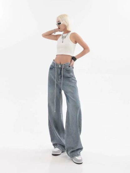 Gemz 2023 Women Hip Hop Harajuku Kpop Baggy Jeans Oversize Wide Leg Boyfriend Denim Pants Female Loose Trousers Vintage Streetwear