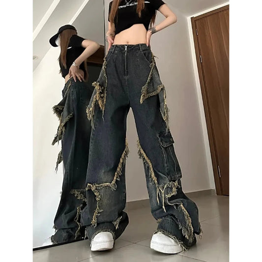 Gemz Vintage Jeans Woman High Waist Denim Women's Jeans 2023 Trend Newjeans Korean Fashion Female Clothing Streetwear Y2k Pants Baggy