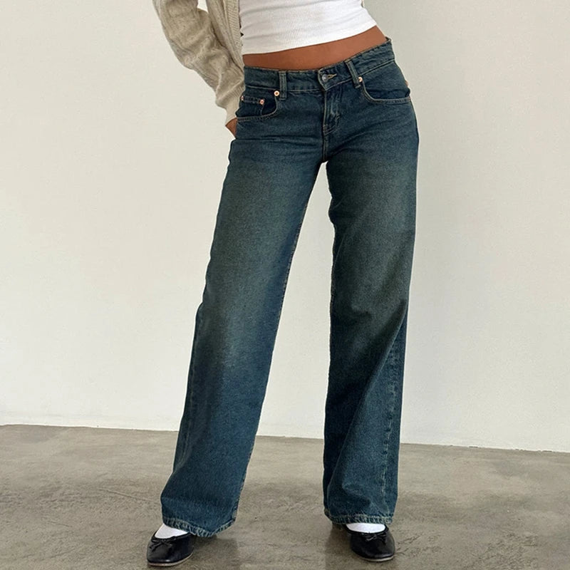 Gemz-Women Y2K Wide Leg Denim Pants Baggy Low Waist Boyfriend Jeans Casual Vintage Loose Fit Jeans Trousers Cyber Grunge Streetwear