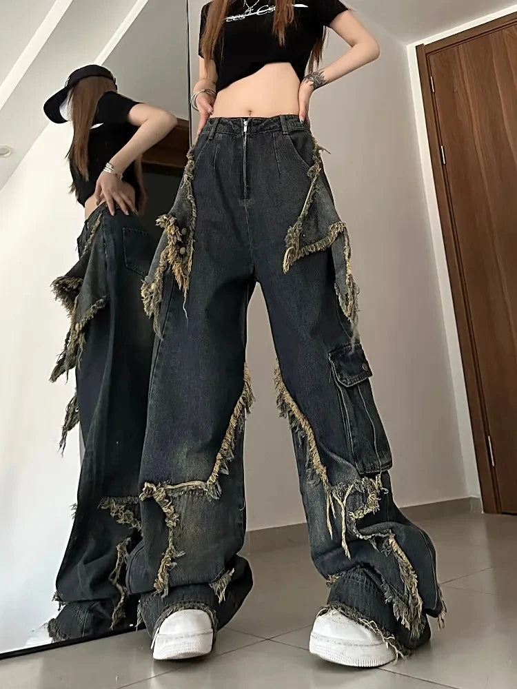 Gemz Vintage Jeans Woman High Waist Denim Women's Jeans 2023 Trend Newjeans Korean Fashion Female Clothing Streetwear Y2k Pants Baggy